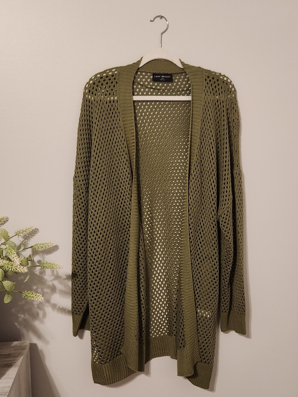 Lane Bryant Open-Knit Olive Green Cardigan Sweater -